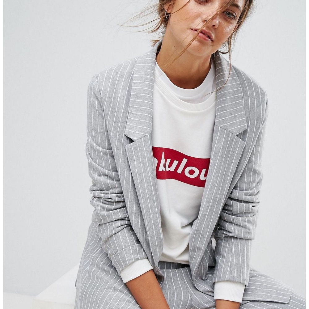 Modern Light Grey Pinstripe Pantsuit Set